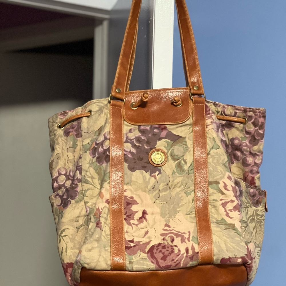 Capezio Floral Canvas Tote with Brown Accents